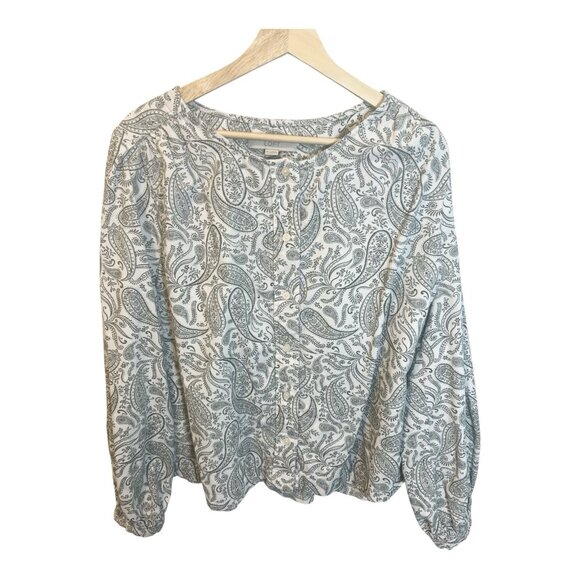 Loft Paisley Corduroy Blouse Top Size XL Boho Peasant Western Cottage Green - Picture 3 of 8